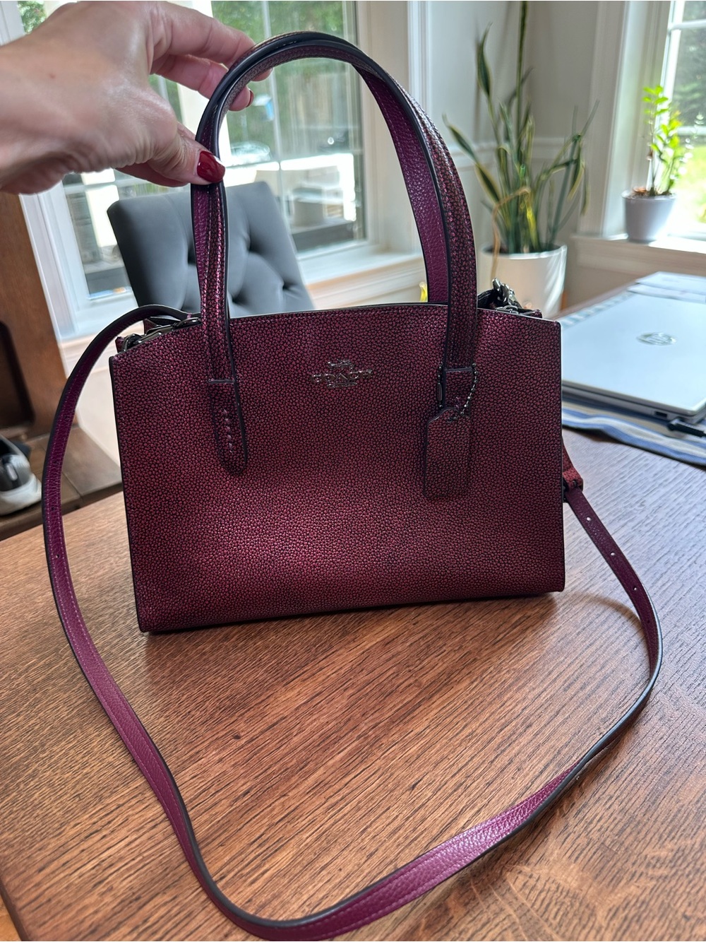 Coach Metallic Cherry Crossgrain Leather satchel crossbody bag